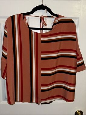 Express Women’s Striped Short-Sleeve Blouse in Rust